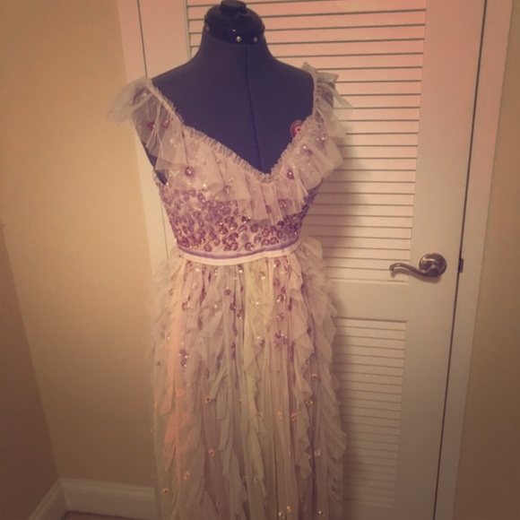 needle & thread rainbow ditsy embellished tulle gown